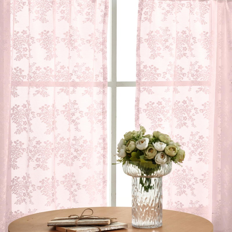 YJ YANJUN Pink Bathroom Window Curtain Short Princess Curtains for Little Girls Room Half Curtains for Windows Tier Voile Cafe Curtain 30 Inch Length for Kitchen Bedroom Rod Pocket Pink Boho Decor - Image 3